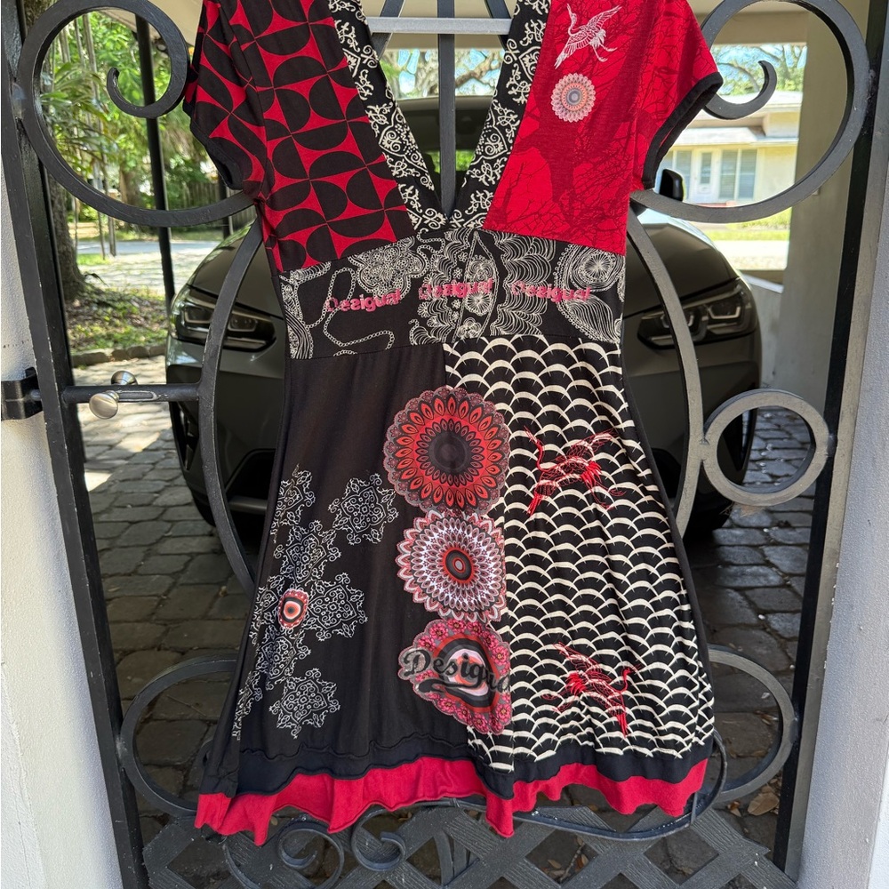Desigual Red and Black Patterned Dress